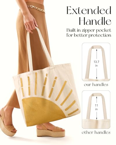 Miss Adola Embroidery Canvas Tote Bag with Pocket & Buckle - color: Sun