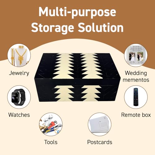 Perilla Home ﻿Home Decor Decorative Storage Wooden Box Small Wooden Organizer Tool Stash Card Craft Trinket Memory Keepsake Jewelry Box for Men and Women, Makalu, Gifts For All, Black & Off White - color: Black and off white Thin line