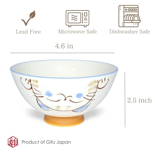 Japanese Rice Bowl Chawan set of 2 4.6" Cat Design MIKE Blue - color: Blue