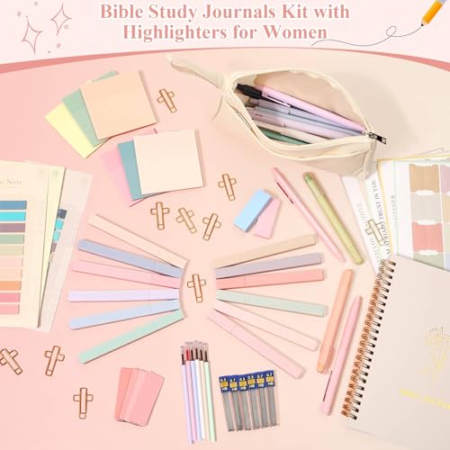 79 Pack Bible Study Supplies Journaling Kit for Women, Prayer Journal Note Taking Annotation Kit, Bible Tabs and Highlighters Set with Pencil Case and More Bible Study Tools - color: Multi