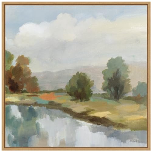 Amanti Art Framed Canvas Wall Art 30x30 River and Clouds III by Silvia Vassileva, Framed Wall Art Canvas, Landscapes Artwork, Modern Decor, Large Poster Painting for Living Room, Bedroom, Bathroom, - color: Sylvie Natural, size: 30"L x 30"W