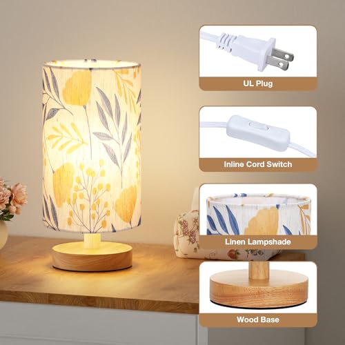 Fenmzee Small Table Lamps (Ginkgo Cream Shade, 9" Inline Control) - color: Ginkgo Cream Shade