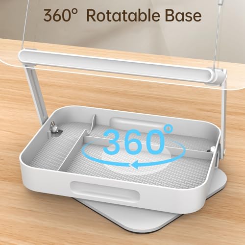 Bisofice Desktop Book Stand for Reading with Rotate Base Acylic Panel Page Clips Storage Compartments Foldable and Angle Adjustable for Laptop Holder Book Magazine Document Tablet (White)