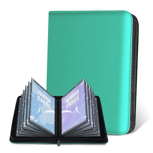 Jumbo Card Binder – Oversize Ringless PU Leather Collector Card Binder with 60 Card Holders, Premium Storage Album for Game Cards (5.4'' x 7.4''), Aqua Blue - color: Aqua Blue, size: 5.4x7.4
