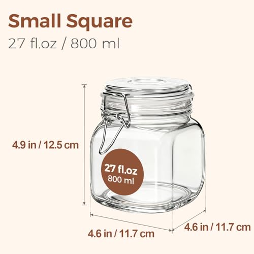 ComSaf Square Glass Pantry Jars with Airtight Lids 27 oz 6 Pack Spice Jar - size: 27 fl oz x 6