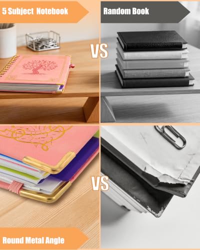 Hardcover Spiral Notebook Journal with Removable Dividers Tabs, 5 Subject Notebooks for Work School, 300 pages 8"x10" B5 leather Journal College Ruled, Cute Journal for women, Pink - color: Pink