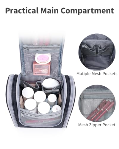Narwey Hanging Travel Toiletry Bag for Women, Cosmetic Makeup Bag - color: AB-Black, size: Medium