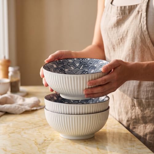60 oz Large Soup Bowls Set of 3, Pho Bowls, Ramen Bowl - Wave - size: Wave Pattern (8 Inch, 60 oz)