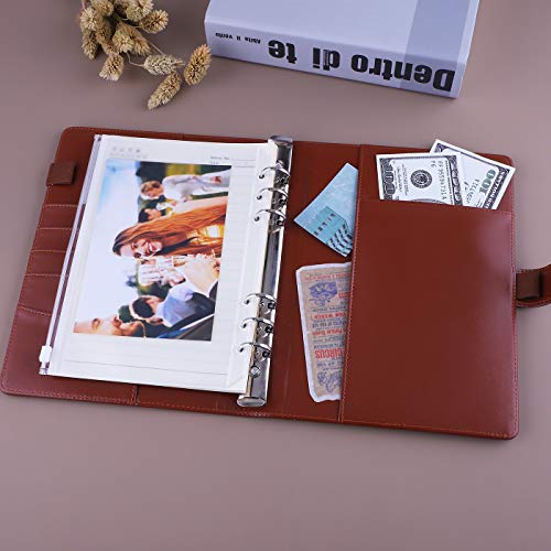 Antner A5 Binder 6 Ring Refillable Notebook Planner Cover for A5 Refill Paper, PU Leather Small Binder Budget Planner Photocard Holder Loose Leaf Personal Organizer with Magnetic Buckle, Brown - color: Brown