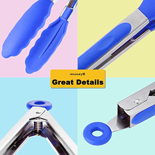 HINMAY 9-Inch Cooking Tongs with Silicone Tips, Set of 3 (Blue) - color: Blue