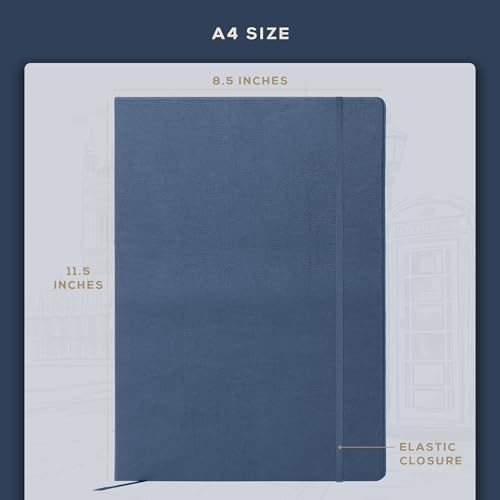 BEECHMORE BOOKS A4 8.5x11.5 Lined Leather Journal For Men 120 GSM, Gift Box - color: Symphony Blue, size: A4 - 8.5" x 11.5" Large