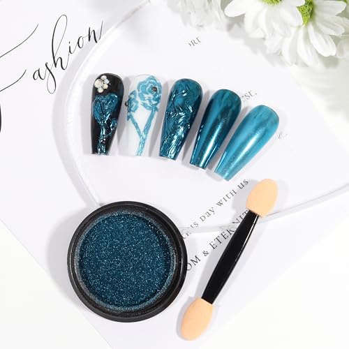 Artdone Chrome Nail Powder, Lake Blue Iridescent Aurora Powder Metallic Mirror Effect Pigment Pearlescent Mermaid Pigment Pearl Glitter Dust Kit, Nail Art Decoration, Resin Craft - color: 1 Jar - Lake Blue