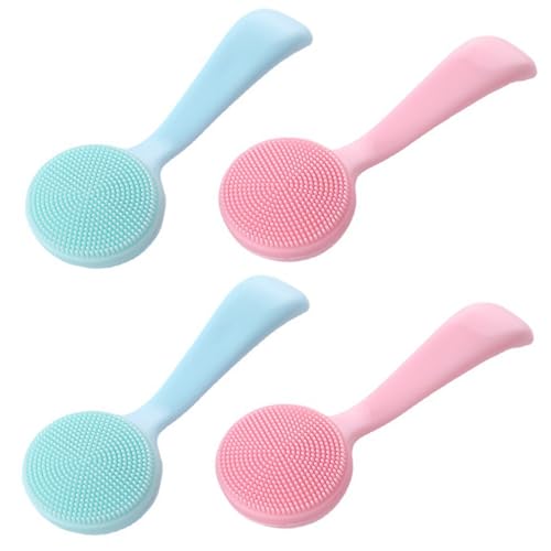 4 Pack Silicone Manual Facial Cleansing Brush,Skin Friendly Soft Bristles Waterproof Face Scrubber Exfoliating Brush for Women and Men Blackheads Makeup Residues Removal(Blue & Pink)