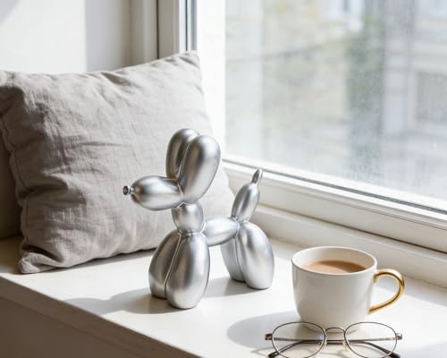 4 Inch Matte Silver Balloon Dog Sculpture - color: Silver