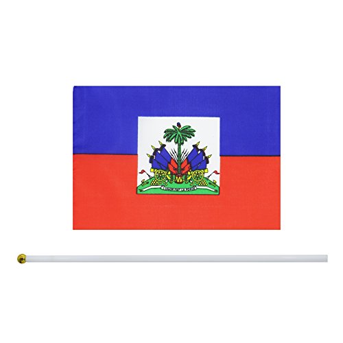 25 Pack Hand Held Small Mini Haiti Flag,Haitian Stick Round Top National Country Flags,Party Decorations Supplies For Parades,World Cup,Festival Events,International Festival. - color: Haiti