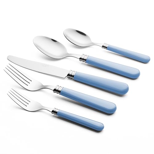 ANNOVA Silverware Set 20 Pieces Cutlery Stainless Steel Colorful Fun Handle Flatware Service for 4 - Dinner Knife, Dinner Fork, Salad fork, Dinner Spoon, Dessert Spoon (Light Blue, 20 Pieces) - color: Light Blue