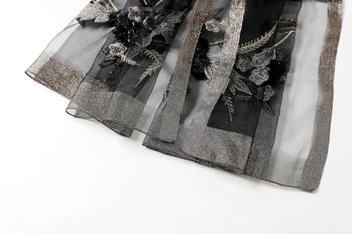 Jeelow Long Silk Blend Embroidered Floral Shawl Scarf Wrap for Women - color: Black