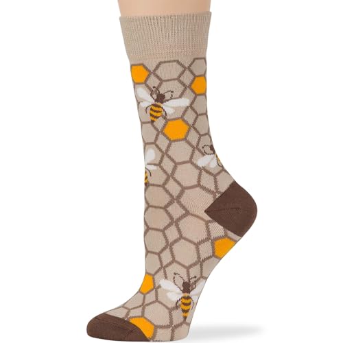 7BIGSTARS Women Cotton Crew Socks, Patterned 4 Pack, M 5-9 - L 8-12 - color: 12 - Black, Light Beige (A53), size: 5-9