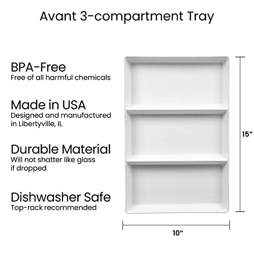 US Acrylic Avant White Plastic Divided Serving Trays (Set of 3) 15” x 10” | Large Reusable 3-Section Party Platters | Serve Appetizers, Fruit, Veggies, & Desserts | BPA-Free & Made in USA (Pack of 2) - size: 15" x 10" (Pack of 2)