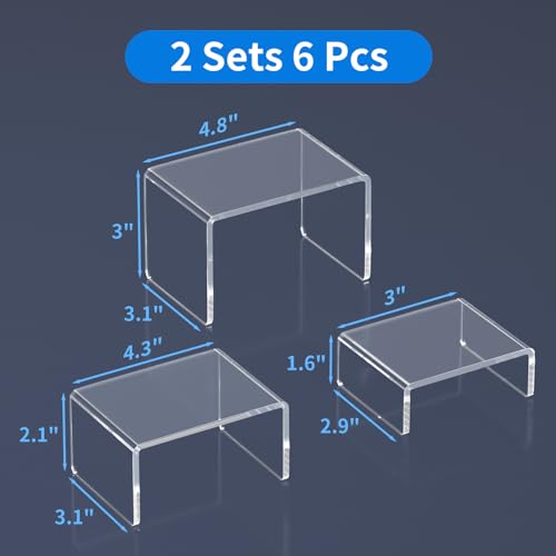 NIUBEE Acrylic Risers Display Stand 2 Set, Clear Display Risers Shelf,3x3x4 - size: (3,3,4)" x2Set
