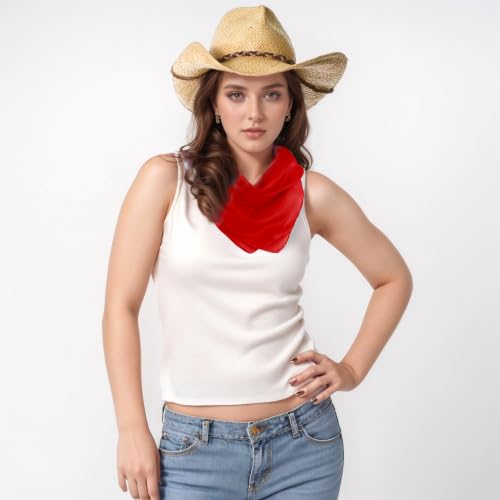 Pistha Chiffon Scarf Ribbon Neck Scarf Square Handkerchief 25.5 inch - color: Red