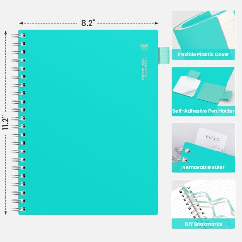 EMSHOI Lined Spiral Journal Notebook, 300 Pages, A4 Size (8.2'' x 11.2'') - color: Light Blue, size: A4