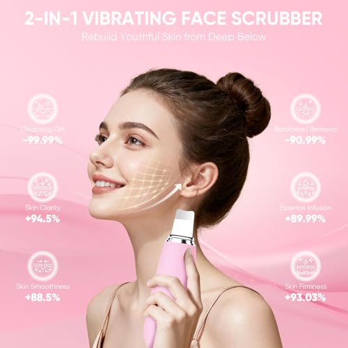 Silicone Face Scrubber Blackhead Scraper Rechargeable 2-in-1 Facial Cleansing Brush & Skin Spatula Duo, IPX7 Waterproof Exfoliating Massager Deep Cleansing for Women and Men(Light Pink) - color: Light Pink