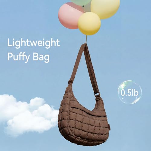 Puffer Crossbody Hobo Bag for Women Nylon Quilted Purse Lightweight Shoulder Handbag with Adjustable Strap - color: 03-coffee