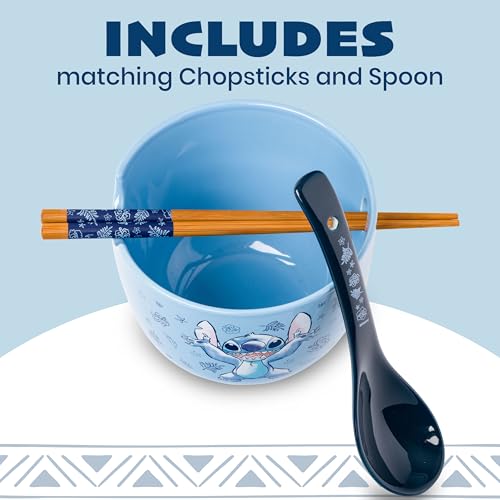 Silver Buffalo Lilo and Stitch Hands Up, Ramen Bowl with Chopsticks, 20oz - color: Lilo and Stitch Hands Up Spoon, size: 20 Ounces (With Spoon)