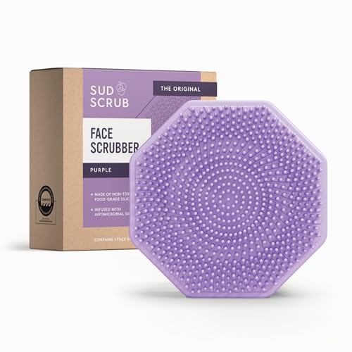 Sud Scrub® Antimicrobial Silicone Face Scrubber, 1 Pack, Gentle Face Exfoliator for Sensitive Skin, Eco Friendly Facial Cleansing Brush, Exfoliating Face Brush for Men and Women (Purple) - color: Purple