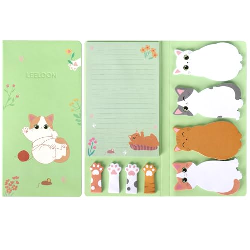 Cat Sticky Notes Set, 360 Sheets Cute Cartoon Animal Cat Self-Stick Notes Pads Cat Themed Memo Pads Cat Paw Page Markers Sticky Index Tabs for Cat Lovers Students Office School Supplies - style: Cat