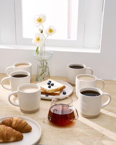 famiware Coffee Mugs Set of 8, Milkyway 13 oz Ceramic Cup Set with Handle - color: Milkyway-Matte White, size: 8 Count (Pack of 1)