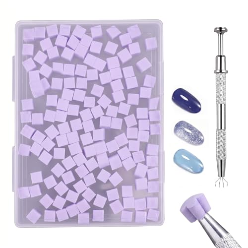 Soft Nail Sponges（150PCS）, Reusable Nail sponges,Nail DIY sponges, Nail Art sponges, 1PCS Grabbing Pen and Nail Brush Professional Accessories Manicure Salon Supplies (Purple) - color: Purple