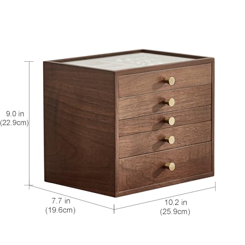 Black Walnut Wooden Women Jewelry Box with Glass Lid, 5 Layer - style: 5 Layer