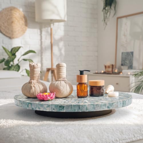 Reallnaive Mother of Pearl Lazy Susan, Round, Blue Floral Petal - color: Blue Floral Petal, style: Round