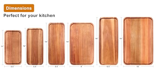 Wooden Serving Platters Long Charcuterie Boards Acacia Wood Decorative Trays for Home Decor Cheese Board Snack Appetizer Plates Kitchen Dinner Tray for Food Dish Rectangle Cake Dessert Platter - size: 14" × 5.5" × 0.6"