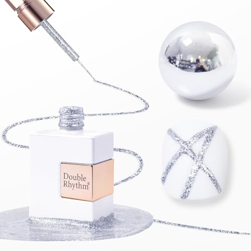 Double Rhythm 15 Ml Metallic Gel Liner Nail Art Bronze Mirror Chrome Painted Drawing Stripper 3D Effect Gel Polish (Glitter Silver-L1001) - color: Silver
