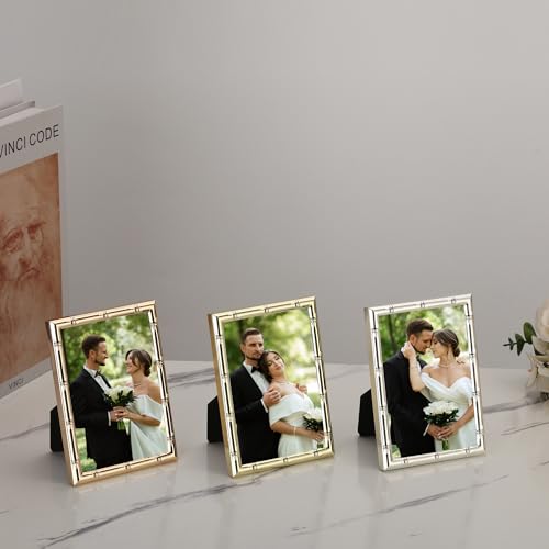 YiPinYin Elegant Silver Plated 3.5x5'' Bamboo Detail Designs Metal Picture Frame 2pack,with Real Glass & Soft Touch Velvet Backing for Desktop and Wall Décor - color: Silver, size: 3.5x5''(2PK)