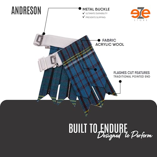 EZE Kilt Flashes for Men with Heavy Buckle Adjusters, Plain & Tartan Kilt Sock Flashes Acrylic Wool - color: Anderson