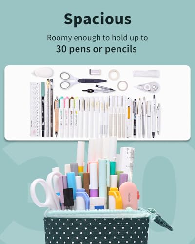 Sooez Standing Pencil Case, Cute Stand up Pencil Pouch, Telescopic Pen Bag - color: Green