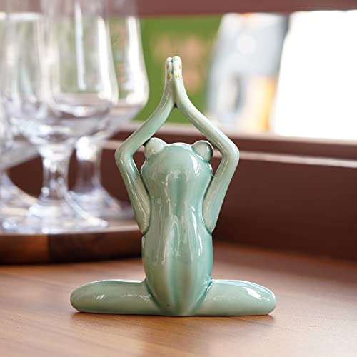 OwMell Ceramic Zen Frog Decor, Yoga Pose Meditation Frog Staute Figurine - style: Namaste