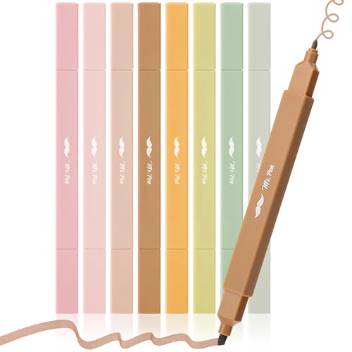 Mr. Pen- Dual Tip Aesthetic Highlighters, 8 pcs, Chisel & Fine Tip - color: Earthy Tones, size: 8 Pack