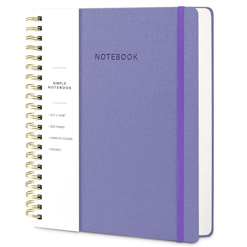 Spiral Notebook - 8.5 x 10.98 Inch Large Hard Cover Notebook with Elastic Band & Pocket, 252 Pages, Lay Flat Wirebound Journal for Work, School, Planning & Note Taking Violet - color: 005-Violet-1pack, size: A4-252 pages