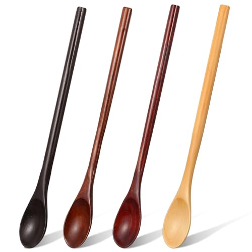 4 Pcs Wooden Tasting Spoons Long Handle 9 x 1.3 Inch for Cooking - size: 9 x 1.3 Inch