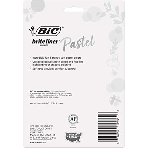 BIC Brite Liner Grip Pastel Highlighter Set, Chisel Tip, 6-Count Pack - size: 6 Count (Pack of 1)