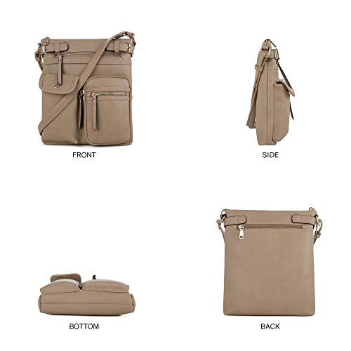 SG SUGU Katie Lightweight Medium Crossbody Bag Shoulder Bag with Multi Pocket for Women - color: Khaki