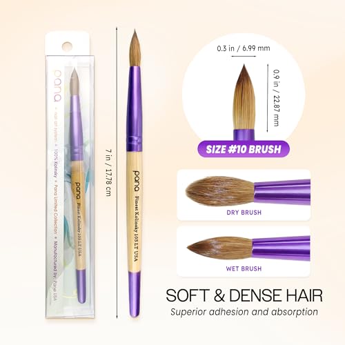 PANA Pure Kolinsky Hair Acrylic Nail Brush - Round Shape Purple Ferrule with Beige Wood Handle (Size 10) - color: Beige, size: Size 10