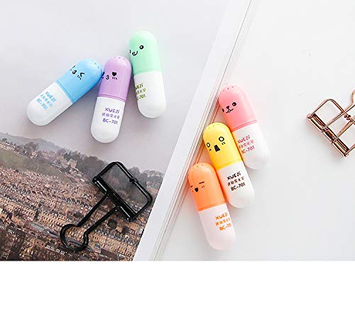 VANVENE 6 Pcs/Set Mini Pill Shaped Highlighter Pens for Writing Cute Face Graffiti Marker Pen Korean Stationery School Office Supplies