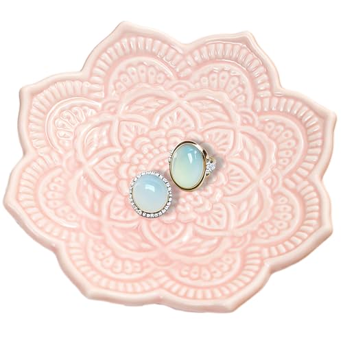 4" Datura Flower Ceramic Jewelry Dish, Ring Tray for Women(Pink) - color: Pink