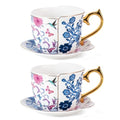 KAMMAK Tea Cups and Saucers Set of 2, 8 oz Porcelain Coffee Cups, YX018 - size: 8CZYX018